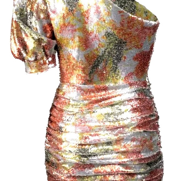 NWT RONNY KOBO MULTI COLOR ONE SHOULDER PUFF SLEEVE MINI DRESS SIZE M - Picture 4 of 9